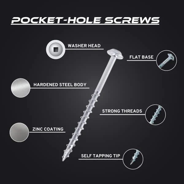1'' Coarse Thread #7 Zinc Pocket Hole Screws - 200 Screws - Image 4